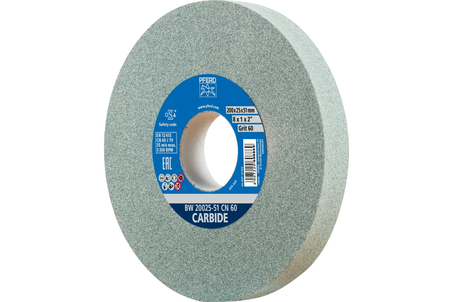 Picture of Pferd Vitrified Bench Wheel, Carbide, 8" X 1 X 2, 60 Grit, Silicon Carbide